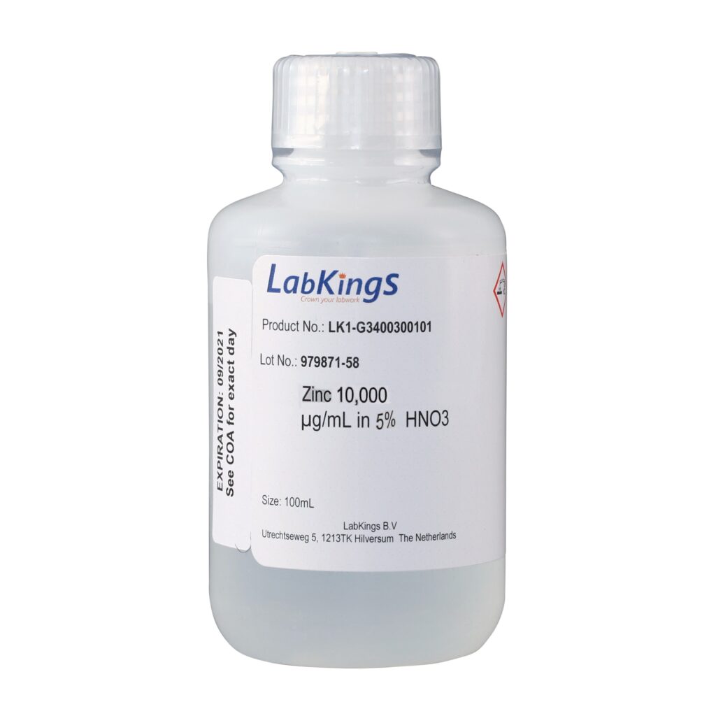 Zinc 10000 mg/L (Zn Metal), 5% HNO3, 100ml - LK1-00300101