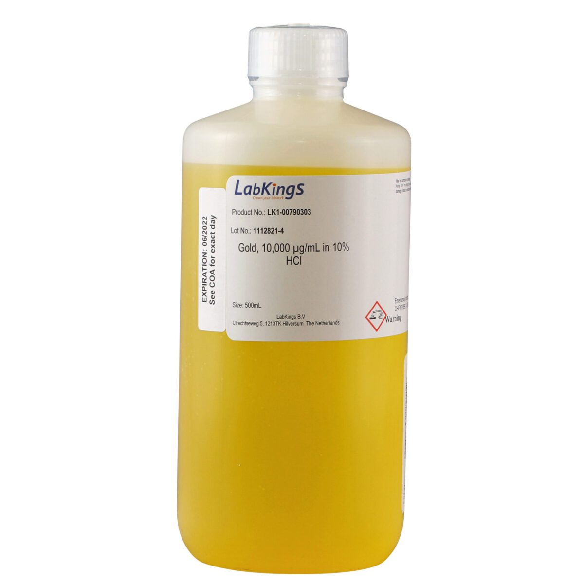 Gold 10,000 mg/L (Au Metal), 10 % HCl, 250ml